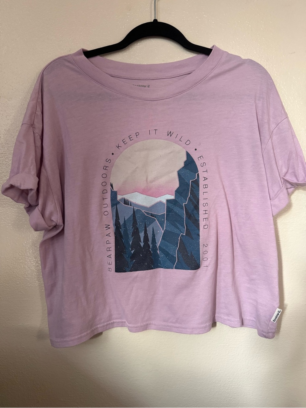 Bearpaw Outdoors Lavender Graphic Cropped T-Shirt "Keep It Wild" - Size XL